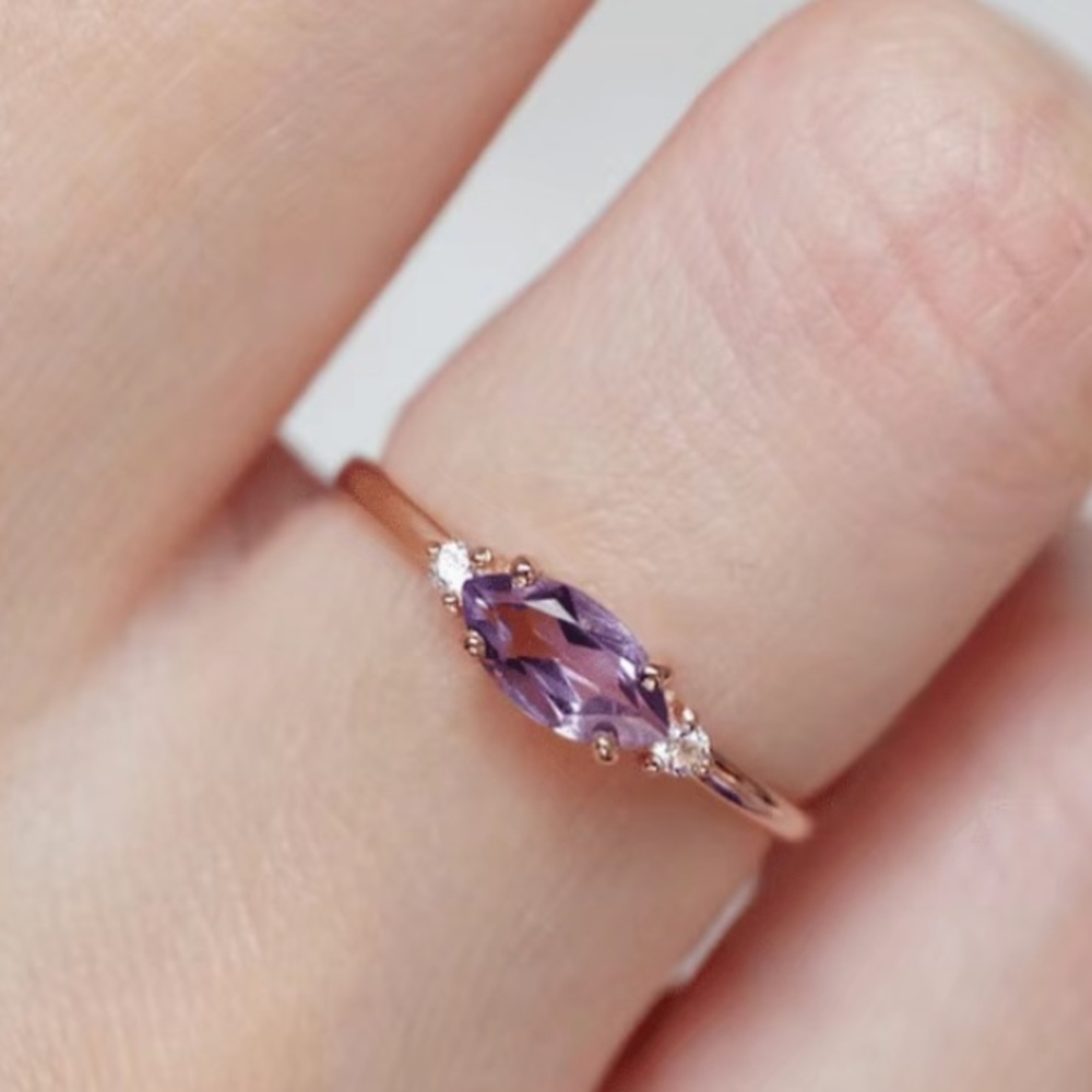 18k Gold Plated & Amethyst Ring Size 7 - Picture 5 of 8